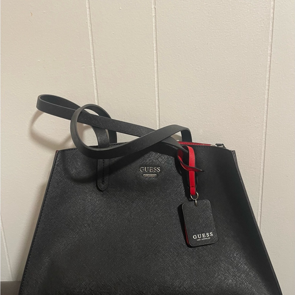 GUESS Black Handbag with Red Detail
